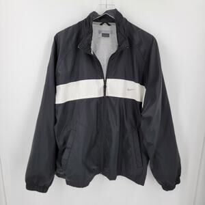Nike Lined Windbreaker Mens Large Black White Gray Full Zip Pockets Vintage